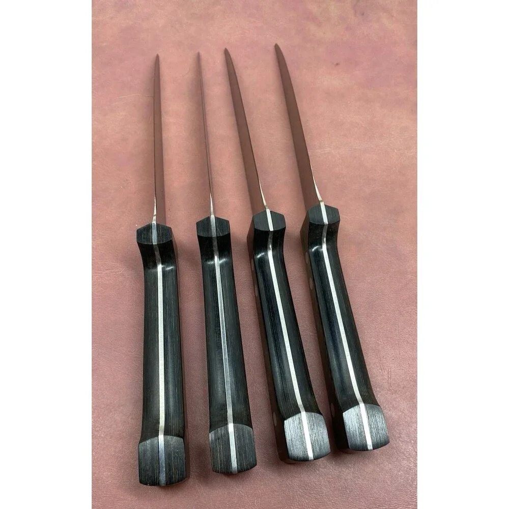Vtg Dansk Steak Knives Set of 4 Unserrated Teak Handle Stainless Steel GC Japan